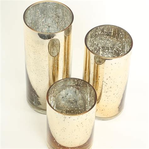 Set Of 3 Wholesale Gold Mercury Glass Cylinder Vases For Flowers