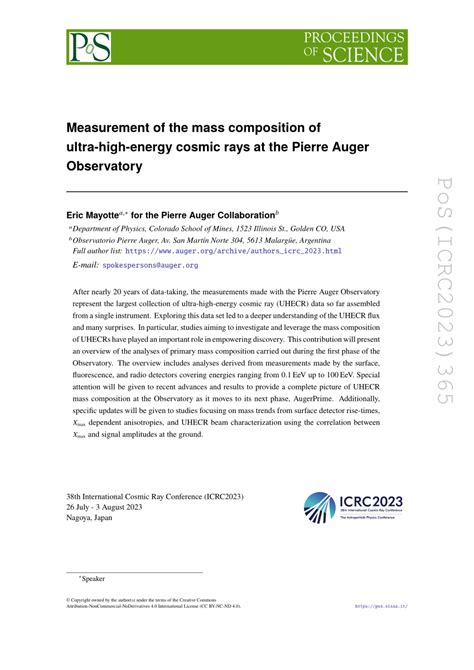 Pdf Measurement Of The Mass Composition Of Ultra High Energy Cosmic