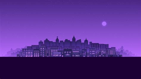 Purple Moon Stars Buildings City Minimal 4k Hd Artist 4k Wallpapers
