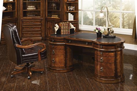 Executive Desk Antique Cognac Finish Wood Furniture