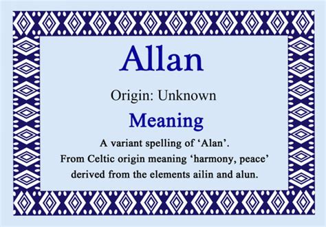 Allan Personalised Name Meaning Certificate The Card Zoo
