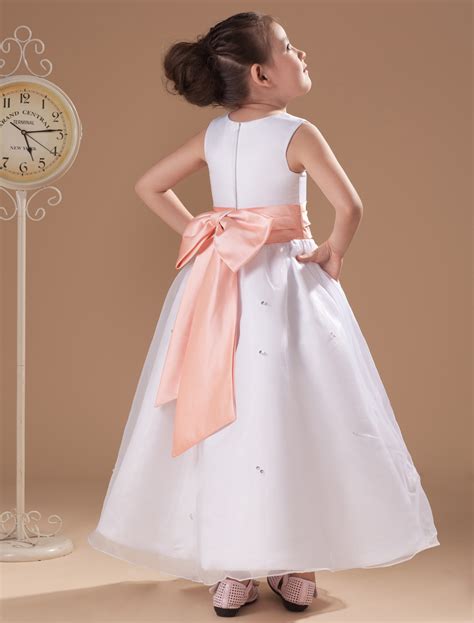 White Satin Princess Flower Girl Dress
