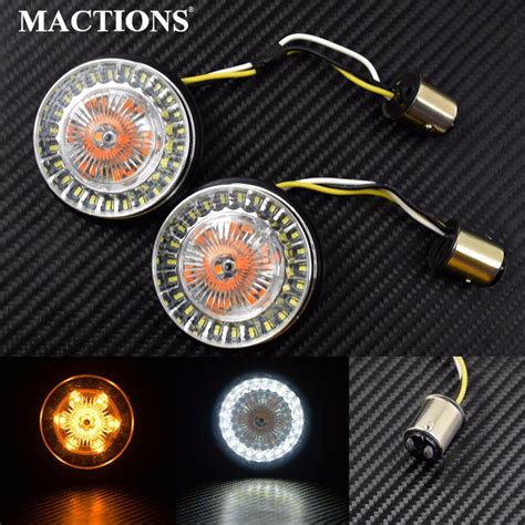Motorcycle 1157 Amberandwhite Led Turn Signals Light 2 Bullet Style For