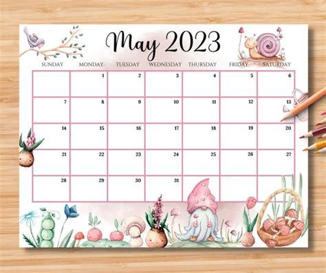Editable May 2023 Calendar Hello Spring With Cute Gnome And Etsy India