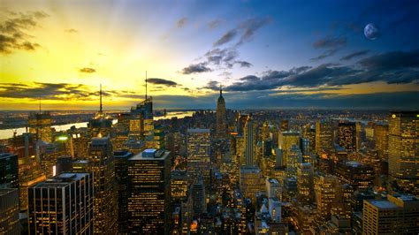 City Urban New York City Sunset Cityscape Lights Wallpapers Hd