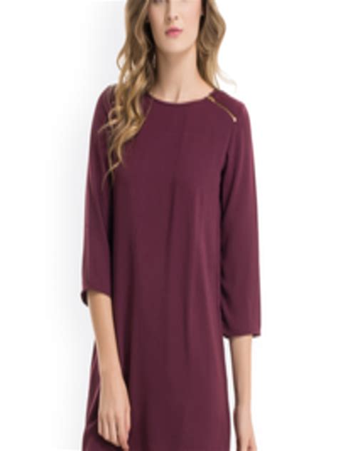 Buy Kazo Women Burgundy Solid Shift Dress Dresses For Women 1695008 Myntra