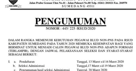 Dapatkan informasi lowongan pekerjaan terbaru yang mencakup wilayah sumedang serta jawa barat. Loker RSUD Sumedang Pegawai BLUD Non PNS - Loker Karir