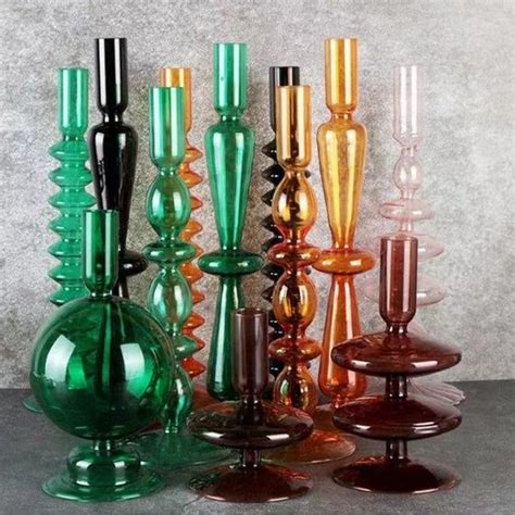 Mixed Mid Century Modern Colored Glass Bubble Candlestick Holders Glass Candlestick Holders
