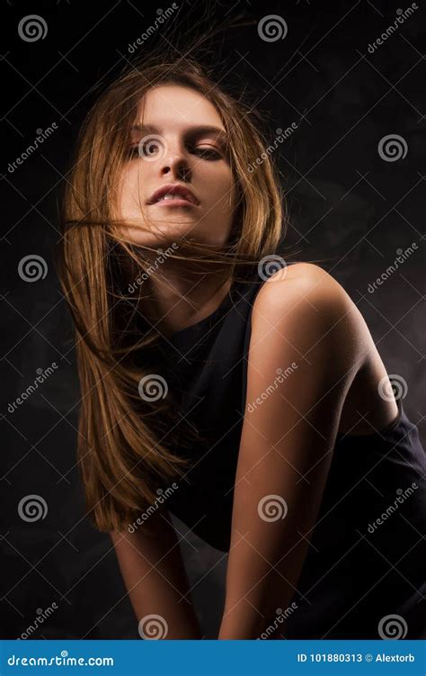 The Naked Sensual Girl Covering Her Breast By A Vest Stock Image Image Of Blond Long