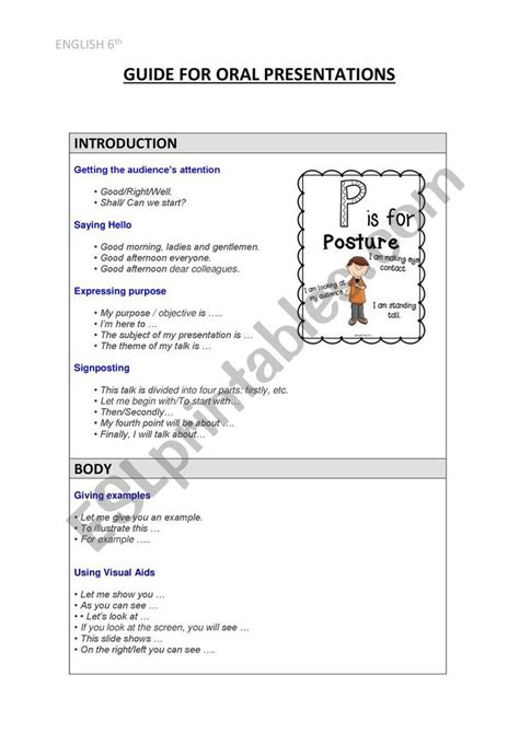 Guide For Oral Presentations Worksheet Oral Presentation English