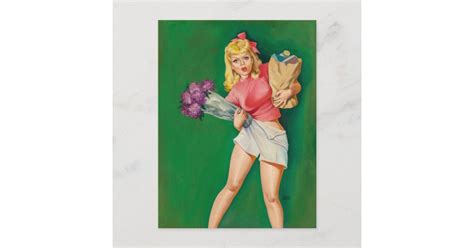 Holding Her Own Vintage Pinup Girl Postcard Zazzle
