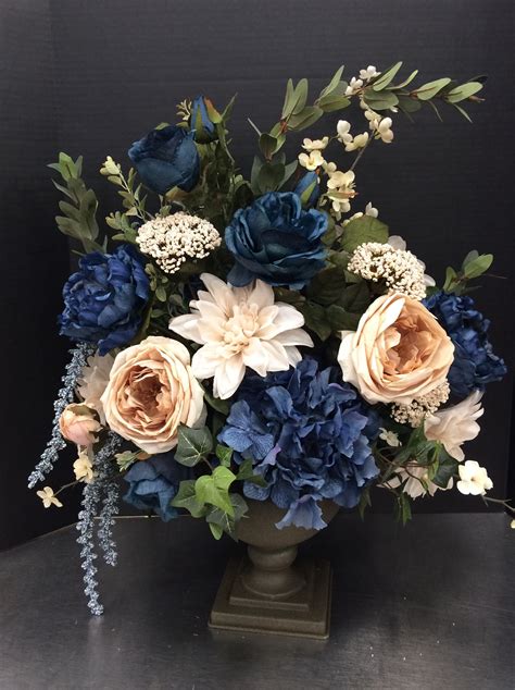 Blue And Cream Silk Floral Arrangement Blue Flower Arrangements