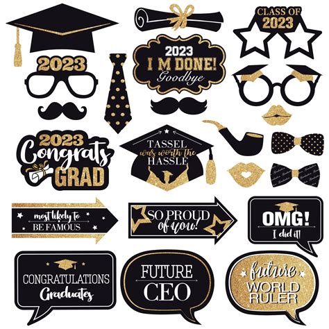 Buy Katchon Graduation Photo Booth Props 2023 Pack Of 22 Black And