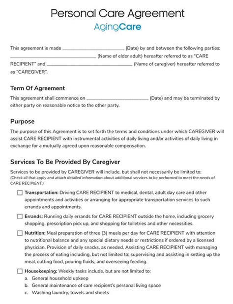 Free Caregiver Contract Template Examples Word Pdf