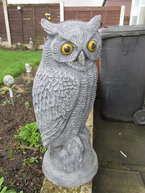 Pair Of Concrete Stone Owl Garden Ornaments In Morley West Yorkshire