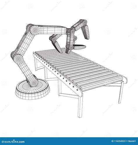 Robotic Arm And Roller Conveyor Vector Stock Vector Illustration Of