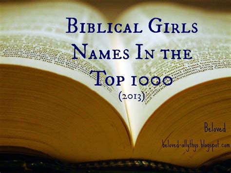 This list of biblical boy names brings together bible names derived from scriptural words, places, and people, and includes their origin and meaning. Beloved: Biblical Baby Girl Names in the Top 1000: What's ...
