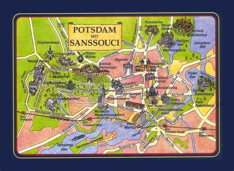 Large Tourist Illustrated Map Of Sanssouci Potsdam Potsdam Germany