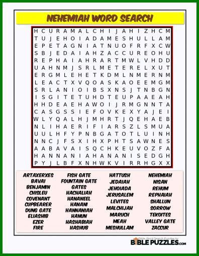Nehemiah Bible Word Search Puzzle