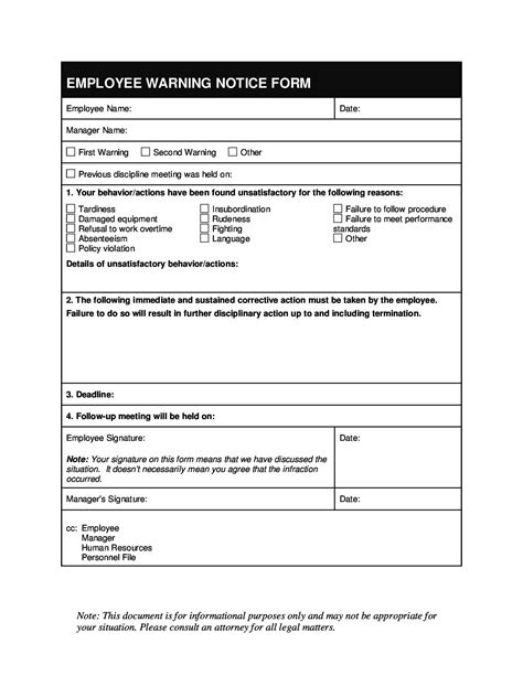 Free Employee Write Up Form Printable The Name Of The Employees