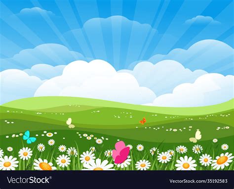 Spring Flowers Meadow Landscape Royalty Free Vector Image