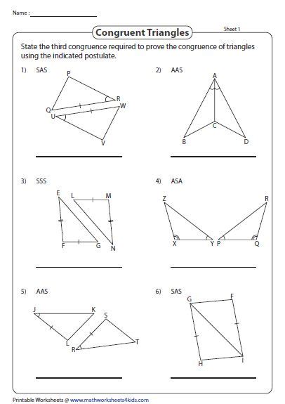 Write The Missing Congruence Property Geometry Worksheets Triangle