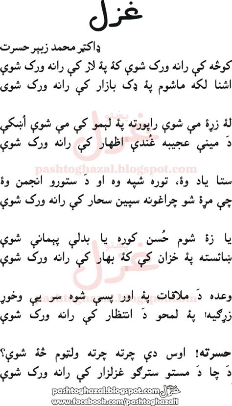 Pashto New Ghazal By Dr Mohammad Zubair Hasrat Pashto Ghazal Poem