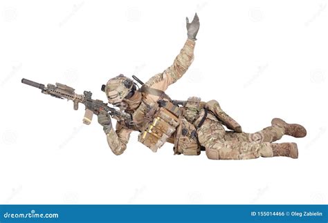 Soldier Shooting From Ground Isolated Studio Shoot Stock Photo Image