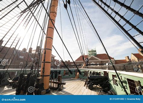 The Deck Of A Tall Ship Hms Trincomalee With Masts Planks And Rigging