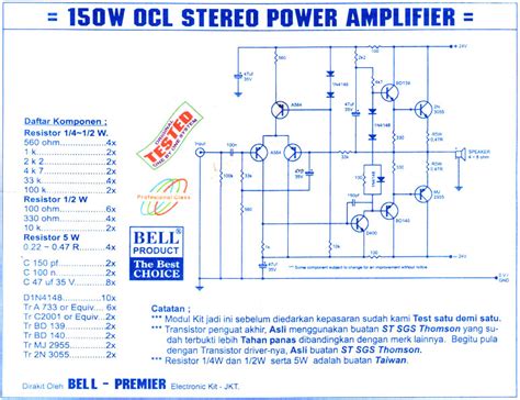Rangkaian Power Amplifier Ocl 150 Watt