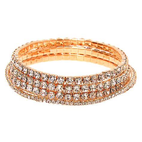 Rose Gold Rhinestone Stretch Bracelets 5 Pack Claires Us