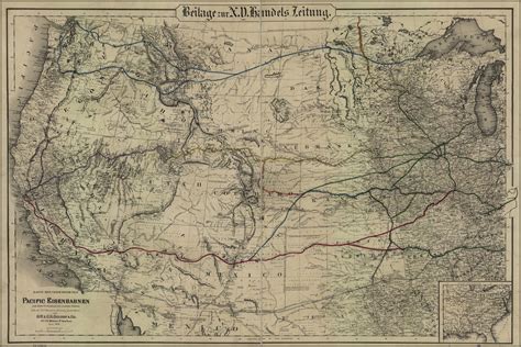 24x36 Gallery Poster Railroad Map Western United States 1870 In