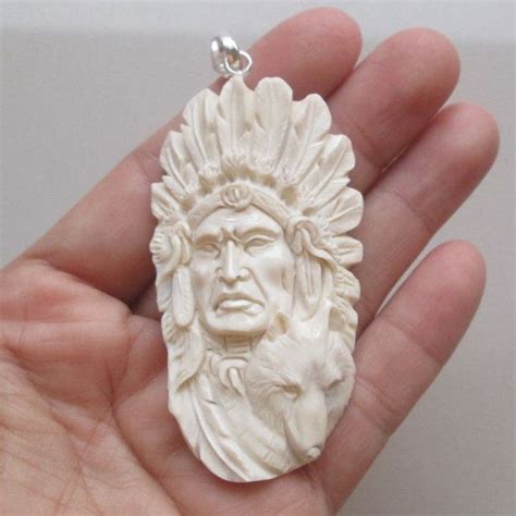 Wolf Indian Pendant From Buffalo Bone Carving