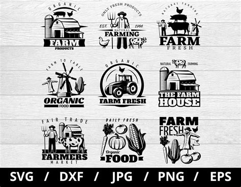Farm Fresh Logo Sets Collection Illustration Svg Organic Farm Etsy