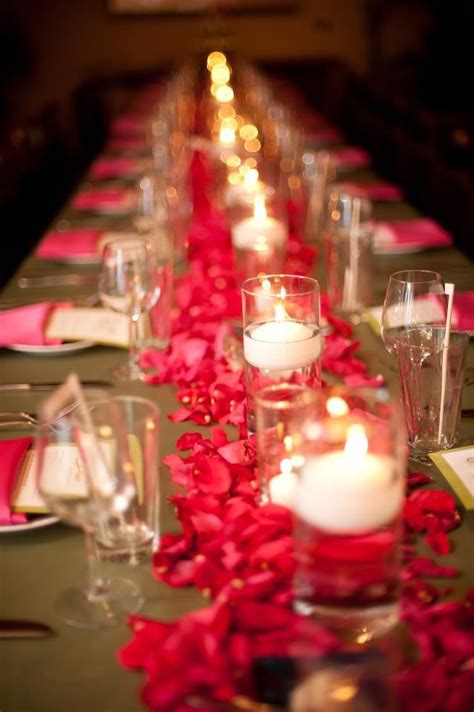 Here's how to make candied rose petals—and the technique couldn't be easier. Hot Pink Rose Petal Runner with Floating Candles | Wedding ...