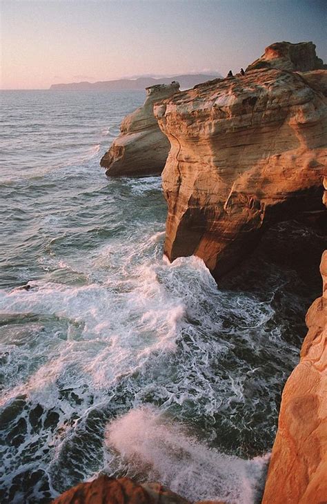 Stones Cliff Ocean Waves Scenery Landscape Seascape