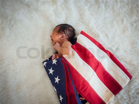 Newborn Baby On America Usa Flag Stock Image Colourbox