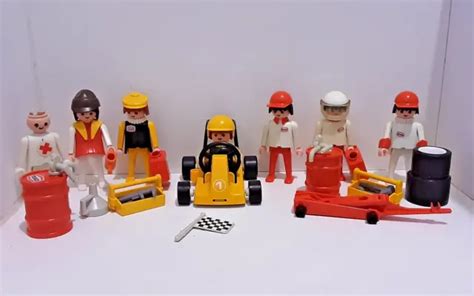 Vintage Playmobil Texaco Racing Car Lot With 7 Figures Tools Tires