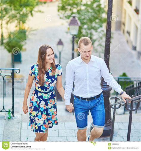 Romantic Couple In Paris On Montmartre Stock Photo Image Of French