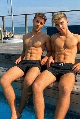 Shirtless Male Muscular Athletic Jocks Swimmer Duo Beefcake Guys Photo