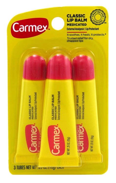 carmex lip balm tube classic medicated 0 35 ounce 3 count 10 3ml 2 pack