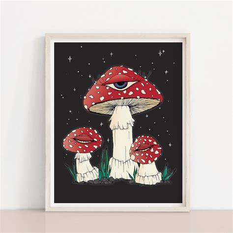Mystic Shroom With Eye Red Mushroom Art Print Etsy