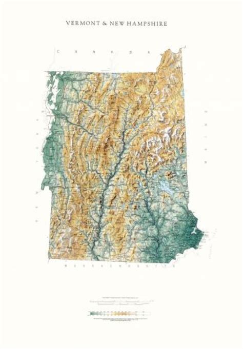 Vermont And New Hampshire Physical Wall Map By Raven Maps