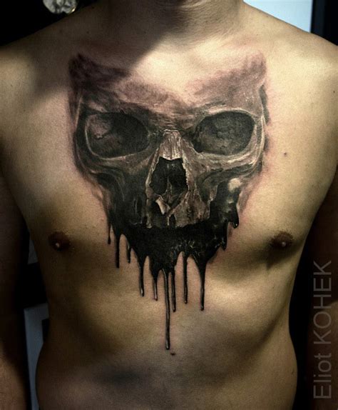 Dripping Skull On Guys Chest Best Tattoo Design Ideas