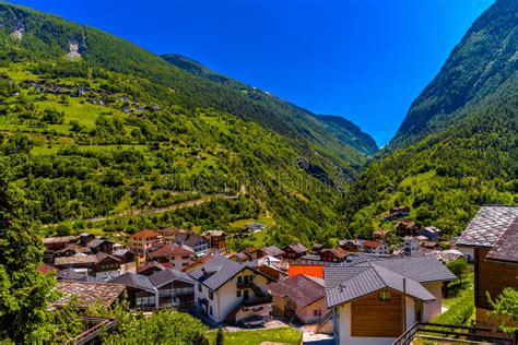 Swiss Alps Village In Mountains Valley Stalden Staldenried Vi Stock