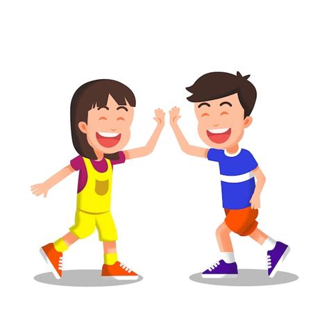 Premium Vector Cheerful Little Boy And Girl Doing High Five