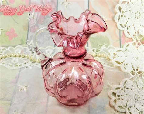 Pink Glass Pitcher With Frilly Fluted Top Vintage Pink Glass Fenton