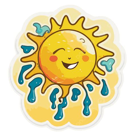 Sticker Of A Cartoon Sun Sticker With The Liquid Splashing Clipart