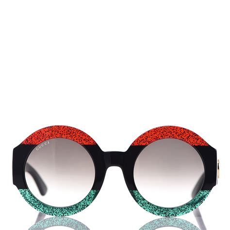 Gucci Round Frame Gg0084s Sunglasses Glitter Red Green 308810