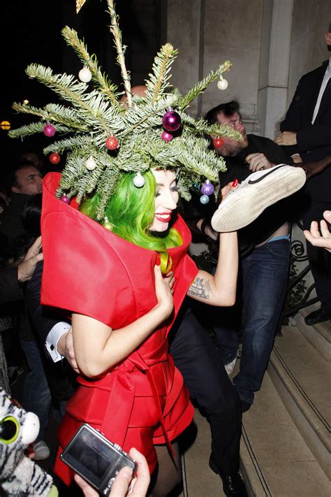 Shes Barking Lady Gaga Brings Festive Cheer To London By Wearing A Christmas Tree After O2s